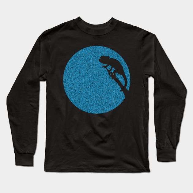 Minimalist Distressed Blue Chameleon Moon Long Sleeve T-Shirt by pelagio